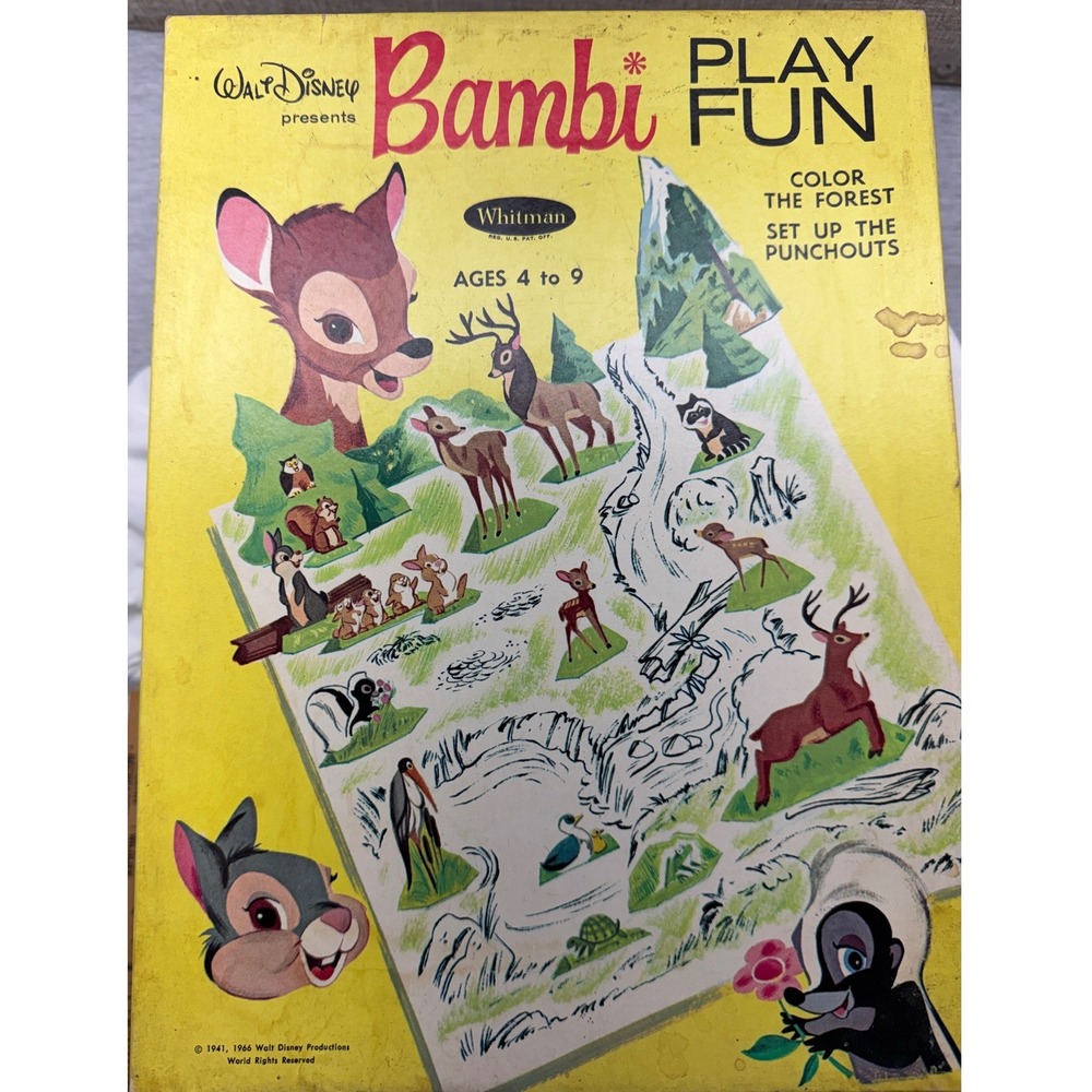 Vintage 1966 Walt Disney Bambi Play Fun Whitman Activity Set Original Box Crayon
